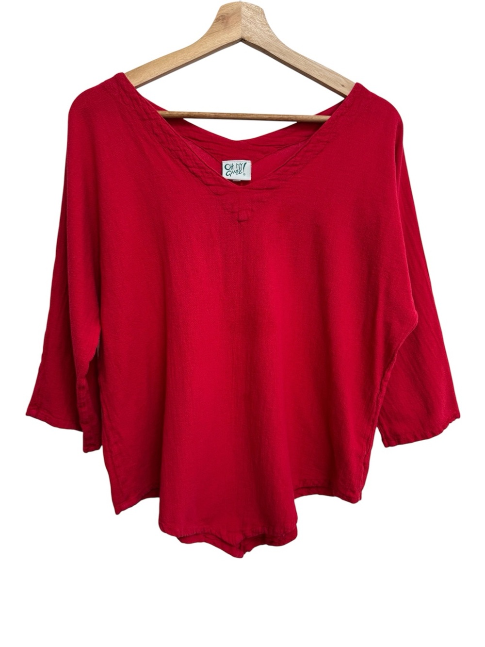 Oh My Gauze Cotton V-Neck 3/4 Sleeves Asymmetric Hem Blouse Top Women’s L/XL